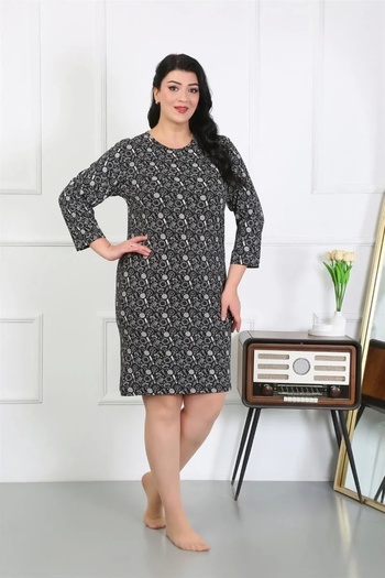 emosavm Fashion Women's Plus Size Combed Cotton Nightgown Home Dress Black