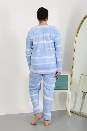 emosavm Fashion Women's Plus Size Long Sleeve Combed Cotton Pajama Set Blue