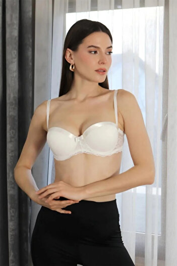 emosavm Fashion Women's Supported Underwire Strapless Bra Ecru