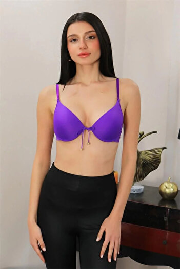emosavm Fashion Women's Supported Underwire Front Opening Low-Cut Bra Purple