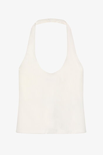 Quzu Backless Halter Neck Basic Tank Top Ecru