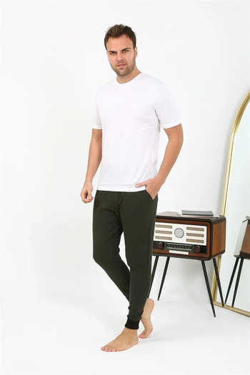 emosavm Fashion Men's Cotton Single Bottom Pajamas Khaki