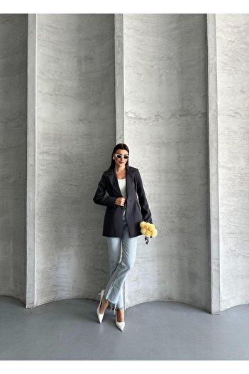 FERZOLAİO Classic Long Anthracite Blazer Jacket