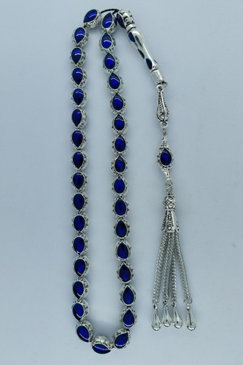 oftenadmire Silver Color Enamel Embroidered Prayer Beads, Quadruple Drop Model Metal Tassel Prayer Beads.
