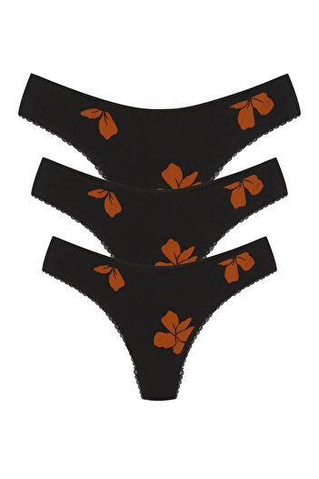 emosavm Fashion Cotton 3-Piece Thong Panties Black