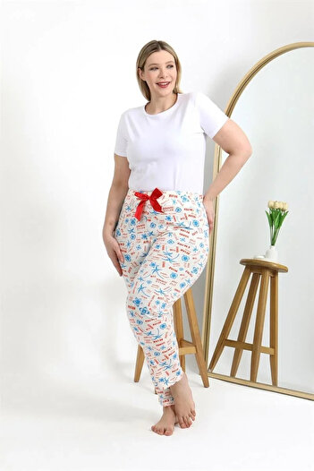 emosavm Fashion Women's Cotton Plus Size Bottom Pajamas Ecru