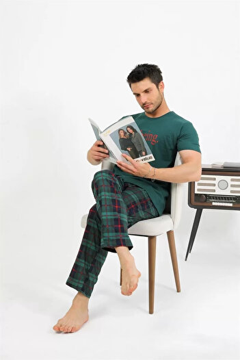 emosavm Fashion Men's Cotton Short Sleeve Pajama Suit Emerald