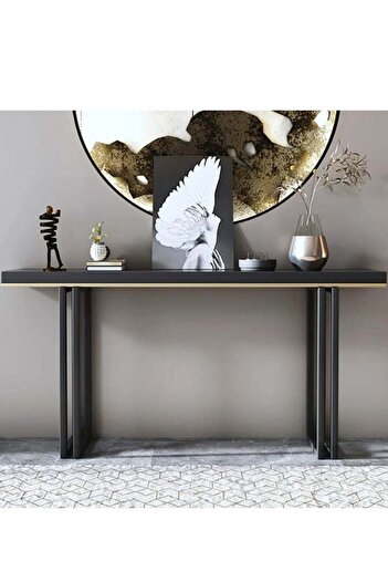 Generic Iron and Marble Alternative Entry Table - Black and Gold - 140×40×100 cm