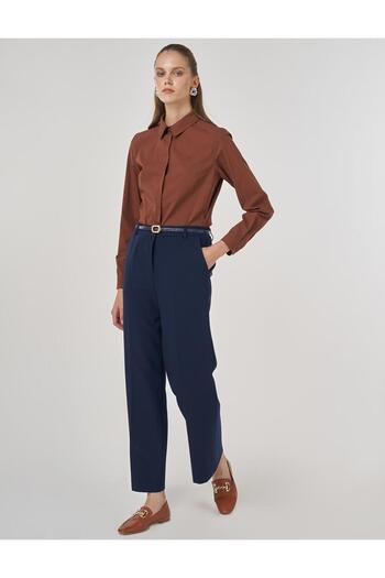Kayra Pocket Detailed Fabric Trousers Navy Blue