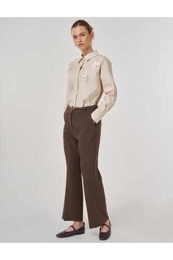Kayra Pocket Detailed Fabric Trousers Brown