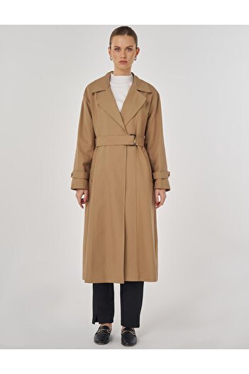 Kayra Men's Collared Long Trench Coat Beige