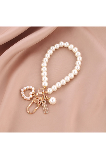 Choice Style B ZAKOL Korean Fashion Round Imitation Pearl Key Chain Phone Bag Backpack Charm Accessory Cute
