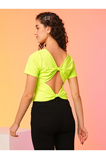 Globus By Styli Neon Green Bow Detail Styled Back Crop Top
