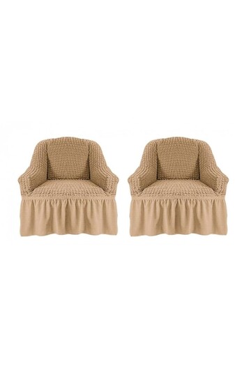 Sale4u Set 2 huse pentru fotolii, elastice si creponate, Bej