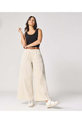 Zigzag Flare Light Beige Twill Pant