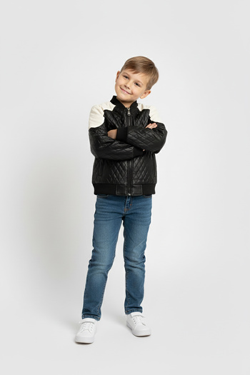 Go Veform Faux Leather Jacket with Diamond Pattern and Fur Lining Inside