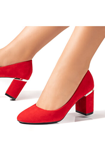 BMoD Red suede women's shoes with a block heel MOD09698