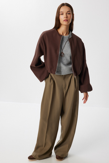 Lovelyİstanbul Soft Cashmere Bomber Jacket Lub0248 Brown