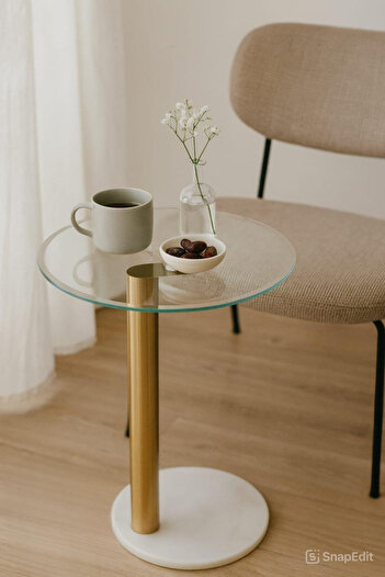 private house Set of 2 modern coffee tables with marble base, glass top, gold stand color