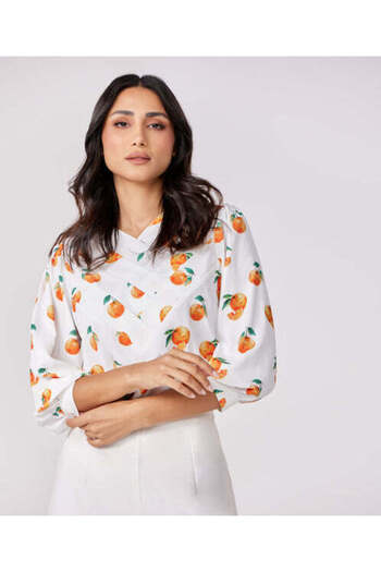 Zigzag Orange Printed Chiffon Top