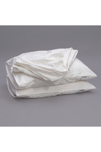 Bed N Home SA Satin Fitted Sheet Set, Striped, 1 cm, White, 100% Egyptian Cotton, 350 Thread Count, 2 Pillowcases, 160*200 cm