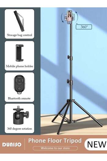 fun zone DUNISO Portable Phone Floor Tripod Stand, Retractable Adjustable Cell Phone Tall Tripod Stand, Phone