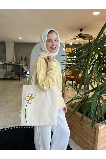 bezçantadünyası Daisy Flower Patterned Raw Cloth Bag