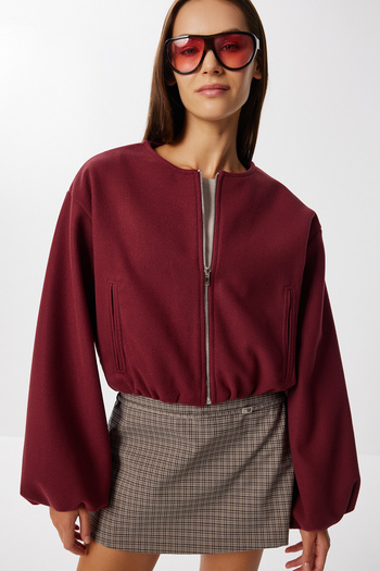Lovelyİstanbul Soft Cashmere Bomber Jacket Lub0248 Bordo