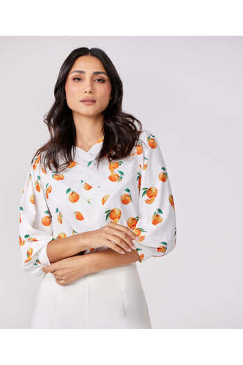 Zigzag Orange Printed Chiffon Top