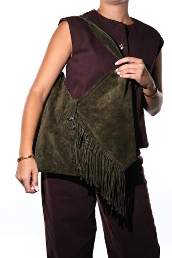 LuviShoes Rosalin Khaki Genuine Leather Suede Women's Shoulder Bag