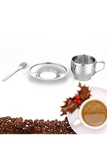 Blusmart Set cup, saucer and spoon made of stainless steel, 125 ml