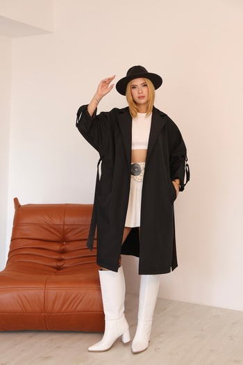 QUBERZ Women's Long Trench Coat – Black, Mink, Brown, Beige & Seasonal Cap with Leopard Detail