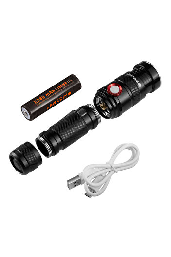 Lawazim Tactical Flashlight - USB Rechargeable LED Torch with 2200mAh Battery and Carry Case