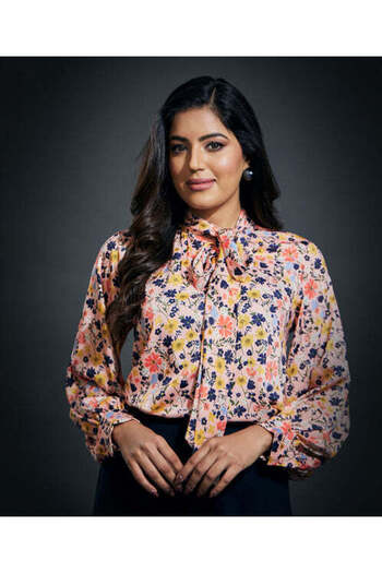 Zigzag Neck Tie Long Sleeve Satin Top