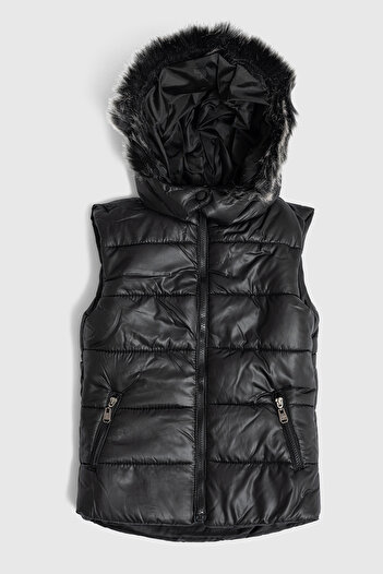 Go Veform Girls' Vest with Fur Hood and Fiber Filling Inside
