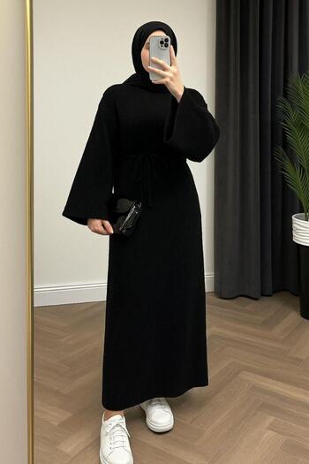 AXXAN Lace-Up Turtleneck Knit Dress Wide Sleeves Standard Size Muslim Dress 138 Centimeters Long