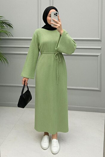 AXXAN Lace-Up Turtleneck Knit Dress Wide Sleeves Standard Size Muslim Dress 138 Centimeters Long