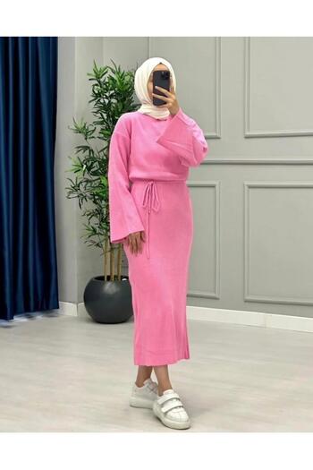 AXXAN Lace-Up Turtleneck Knit Dress Wide Sleeves Standard Size Muslim Dress 138 Centimeters Long
