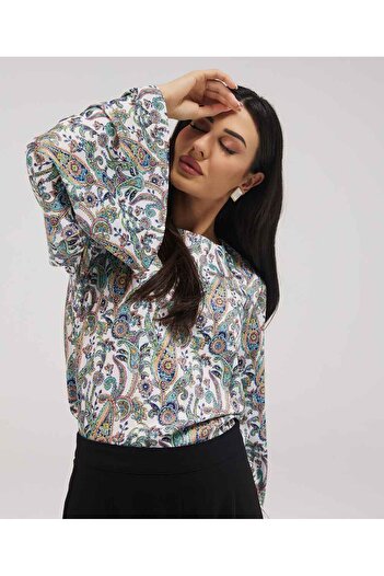 Zigzag Flared Sleeve Printed Top