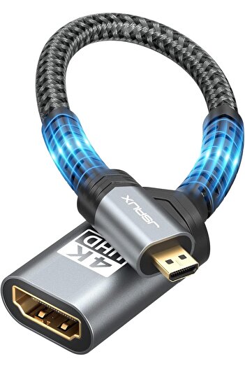 jsaux Micro HDMI to HDMI Adapter, Micro HDMI Male to HDMI Female Adapter Cable, 4K@60Hz HDR 3D Dolby