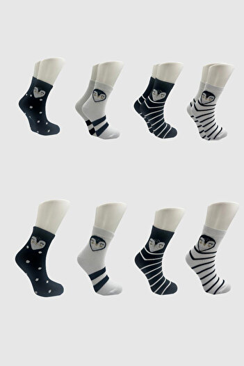 BENİSA ÇORAP Bamboo Women's Patterned Half Socks Seamless Pack of 8