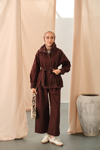 LOCCO Women's Snap Fastener Gabardine Suit Brown