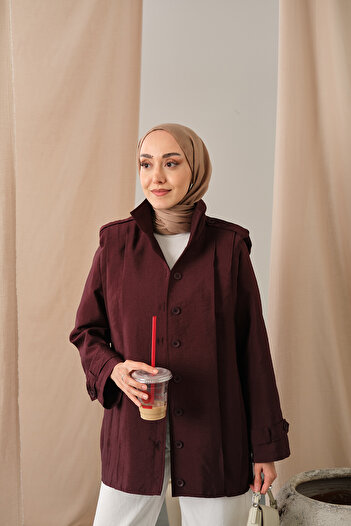 LOCCO Women's Front Pleated Detail Shirt Burgundy