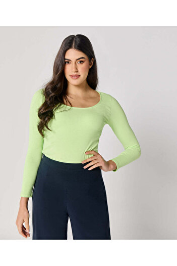 Zigzag Long Sleeve Electric Green Rib Top