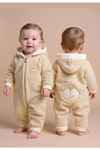 Tuabella Wellsoft Hooded Zippered Winter Baby Romper with Embroidery