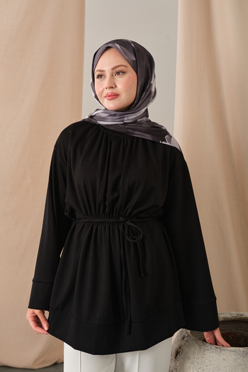 LOCCO Women's Elastic Waist Tunic Black