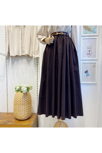 Faya Boutique Bitter Brown Belted Pleated Skirt