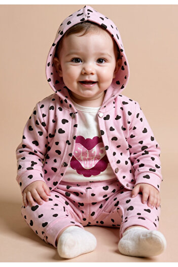 Tuabella 100% Cotton 3-Piece Baby Girl Set (Snap Fastener Bodysuit + Cardigan + Bottoms)