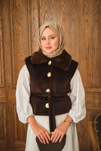 LOCCO Women's Collar Fur Vest Brown