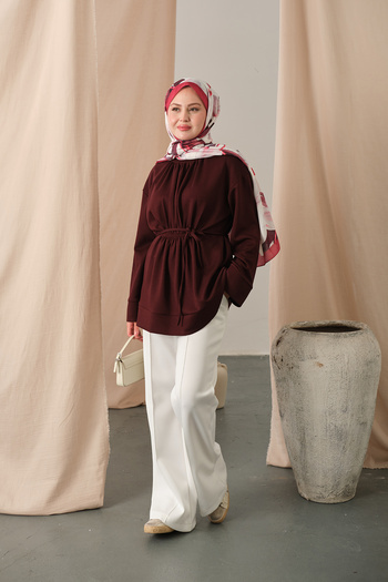LOCCO Women's Elastic Waist Tunic Claret Red